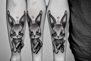 A bunny holding a gun looking cute tattoo idea