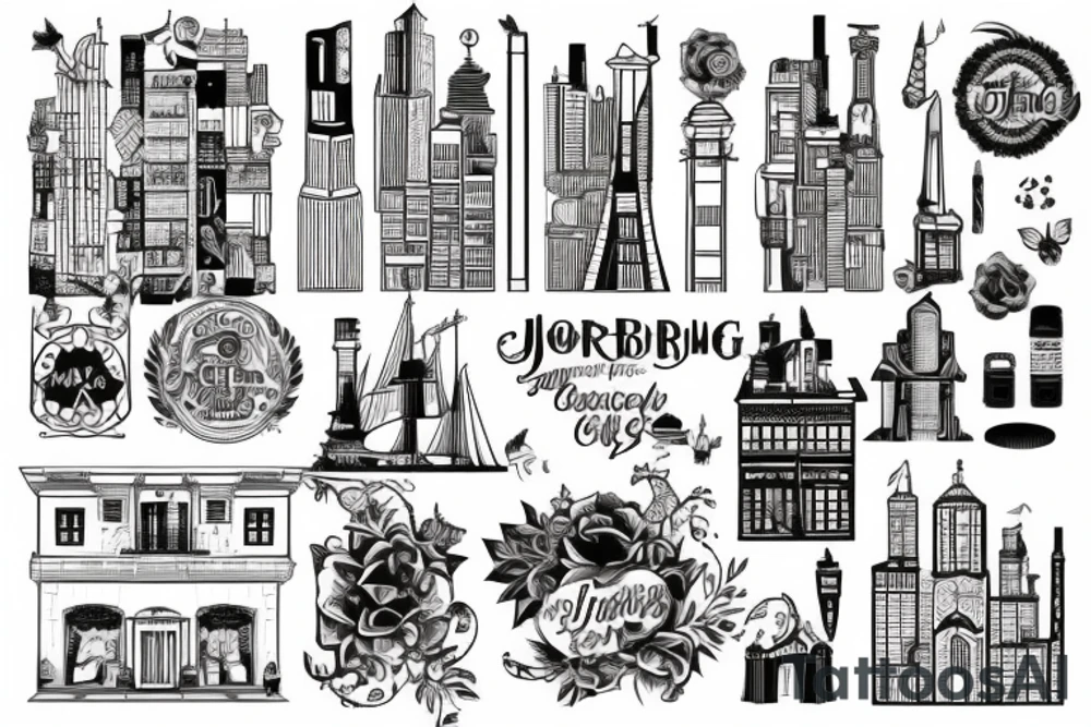 Jorburg city buildings tattoo idea