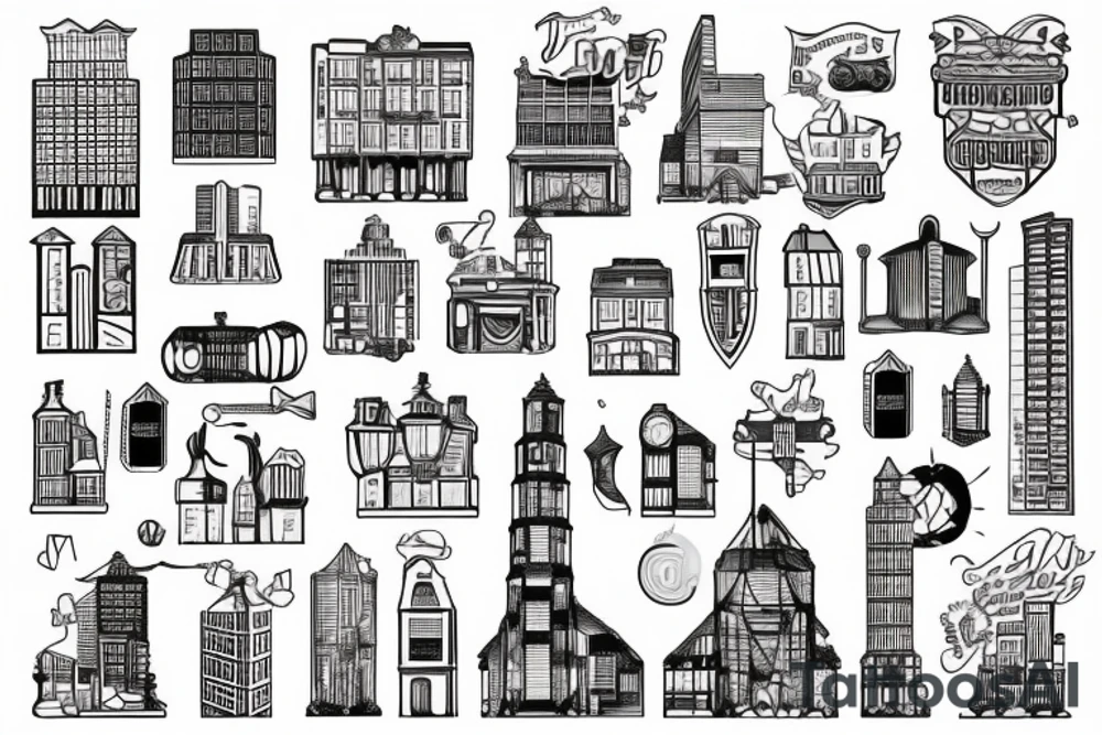 Jorburg city buildings tattoo idea