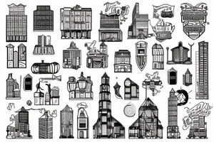 Jorburg city buildings tattoo idea