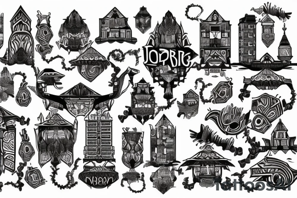 Jorburg city buildings tattoo idea