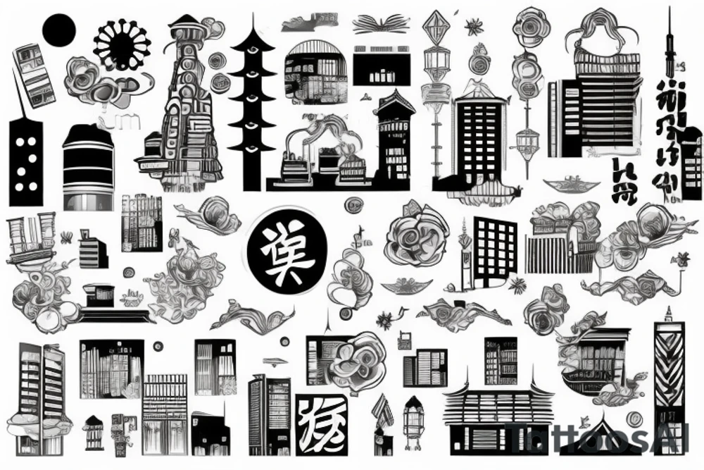 Jorburg city buildings tattoo idea