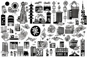 Jorburg city buildings tattoo idea