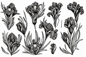 open book with aster flowers and iris growing out of the pages tattoo idea