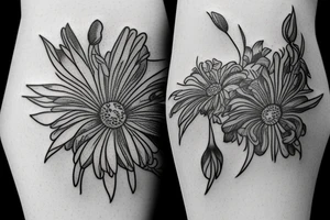 open book with aster flowers and iris growing out of the pages tattoo idea