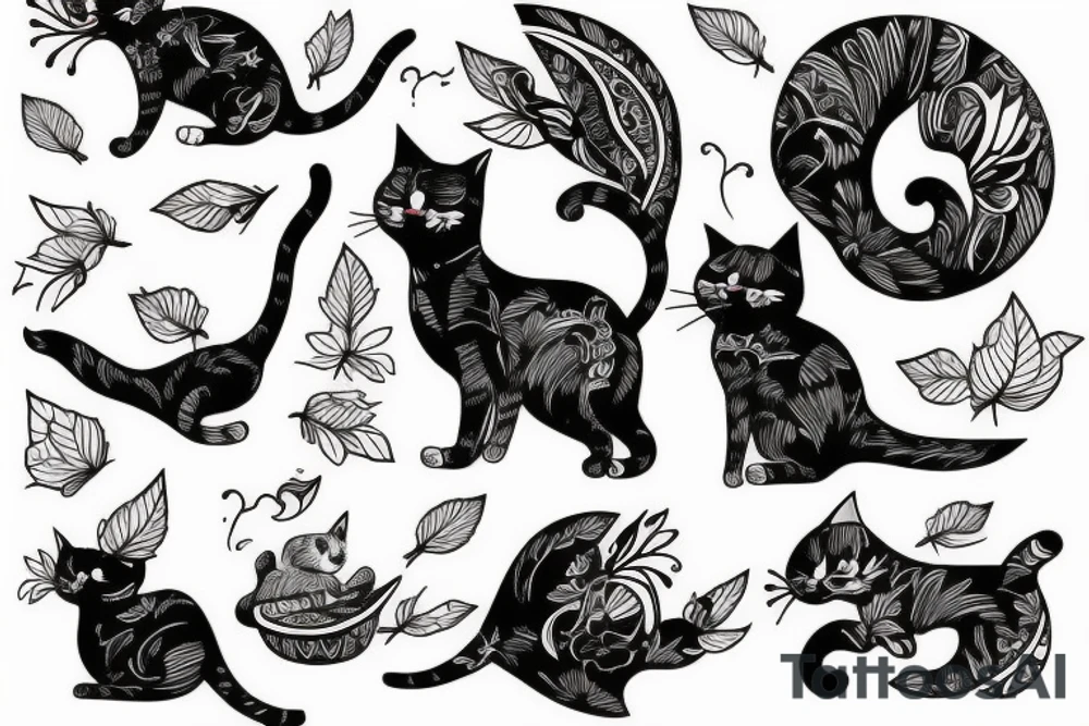 A cat playing with a bird tattoo idea