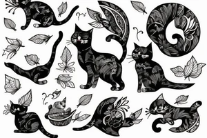 A cat playing with a bird tattoo idea