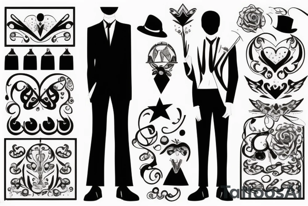 a black fancy suit with a tie tattoo idea