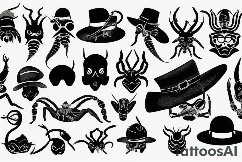 Black scorpion with funny hat tattoo idea