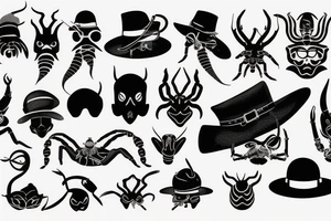 Black scorpion with funny hat tattoo idea