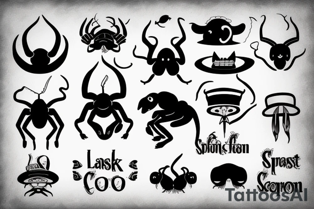 Black scorpion with funny hat tattoo idea