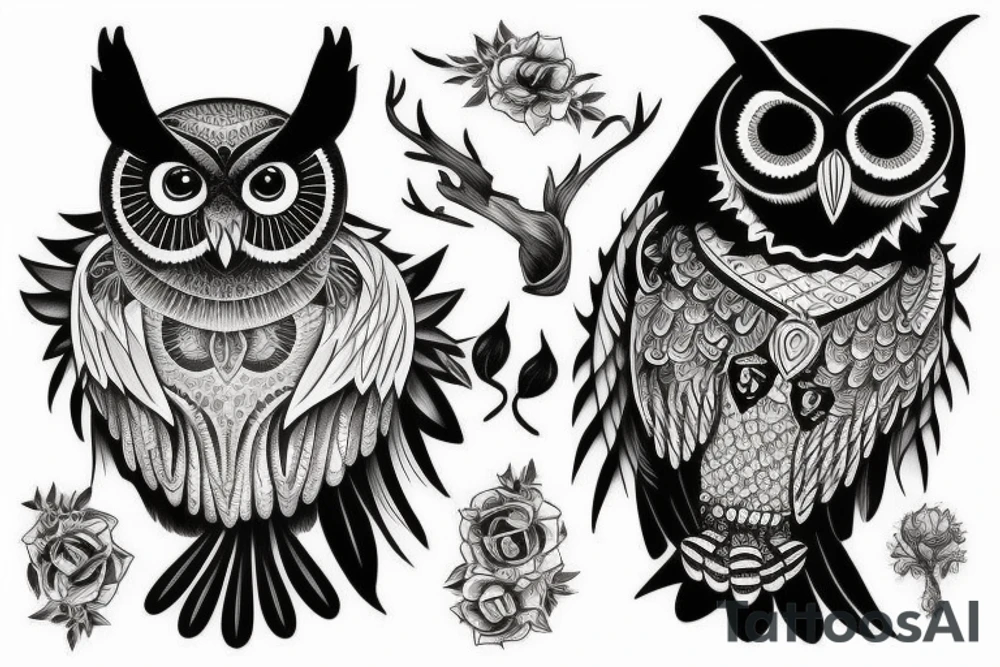Black owl tattoo idea