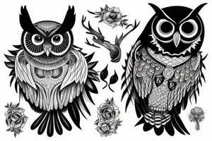Black owl tattoo idea