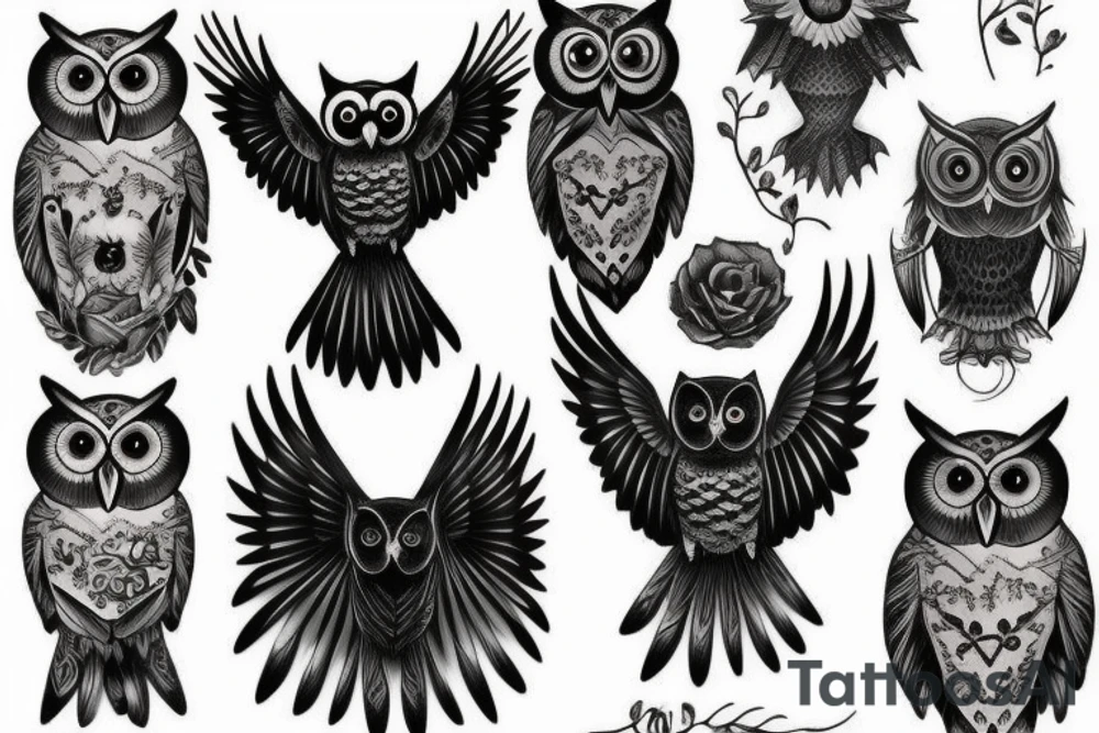 Black owl tattoo idea