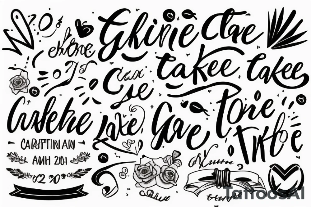The words ‘take care’ in cursive fine line writing tattoo idea The words ‘take care’ in cursive fine line writing tattoo idea