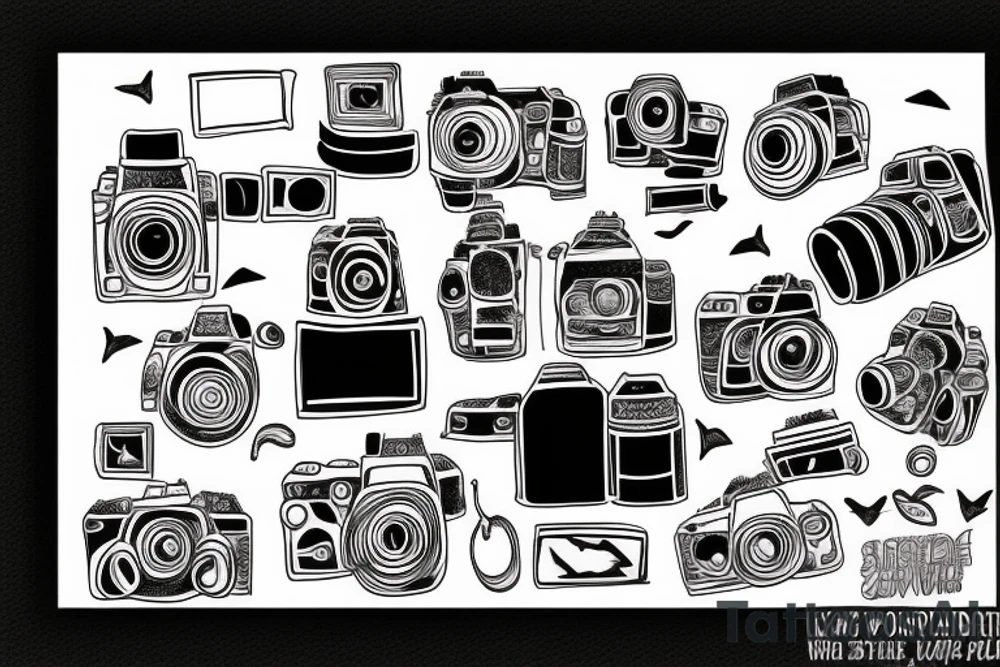 Camera with plane and word Wanderlust incorporated tattoo idea