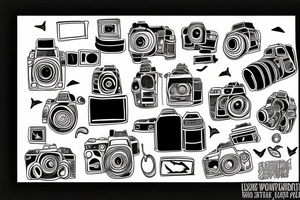 Camera with plane and word Wanderlust incorporated tattoo idea