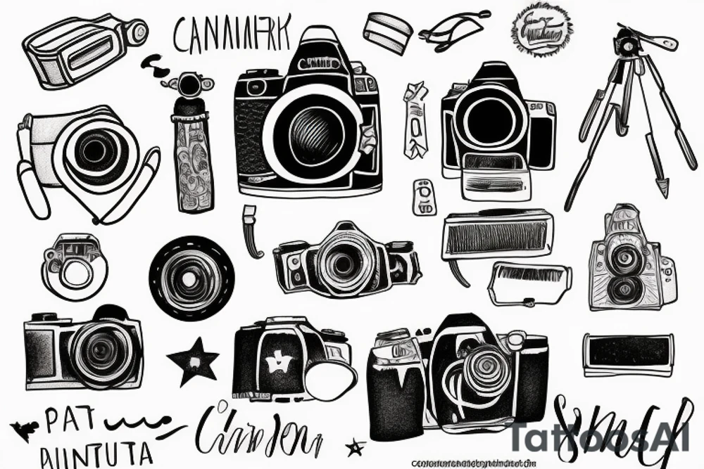 Camera with plane and word Wanderlust incorporated tattoo idea