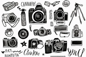 Camera with plane and word Wanderlust incorporated tattoo idea