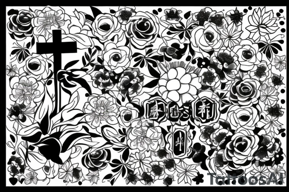 Cross with flowers tattoo idea