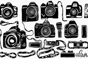 camera with straps with the word wanderlust tattoo idea