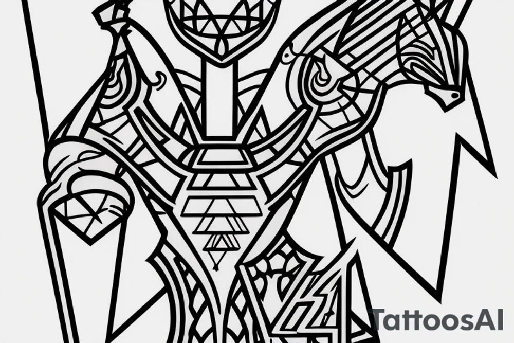 Knight chess piece. Msade of lines ony in geometric style with dotwork tattoo idea
