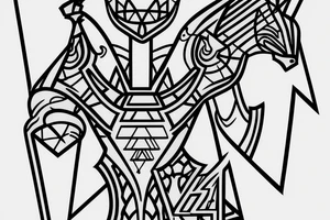 Knight chess piece. Msade of lines ony in geometric style with dotwork tattoo idea