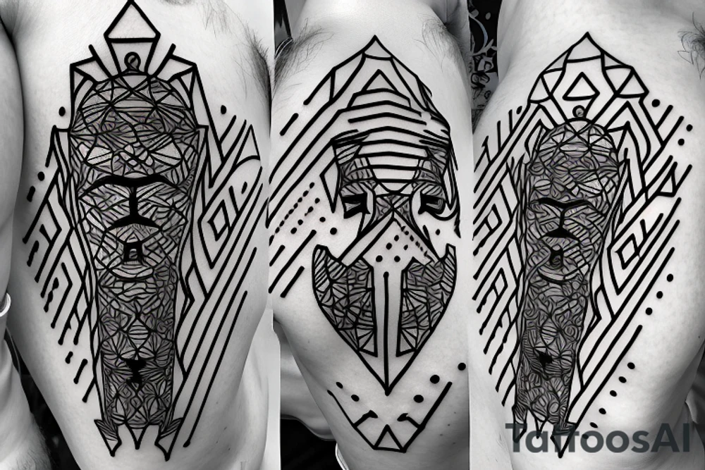 Knight chess piece. Msade of lines ony in geometric style with dotwork tattoo idea