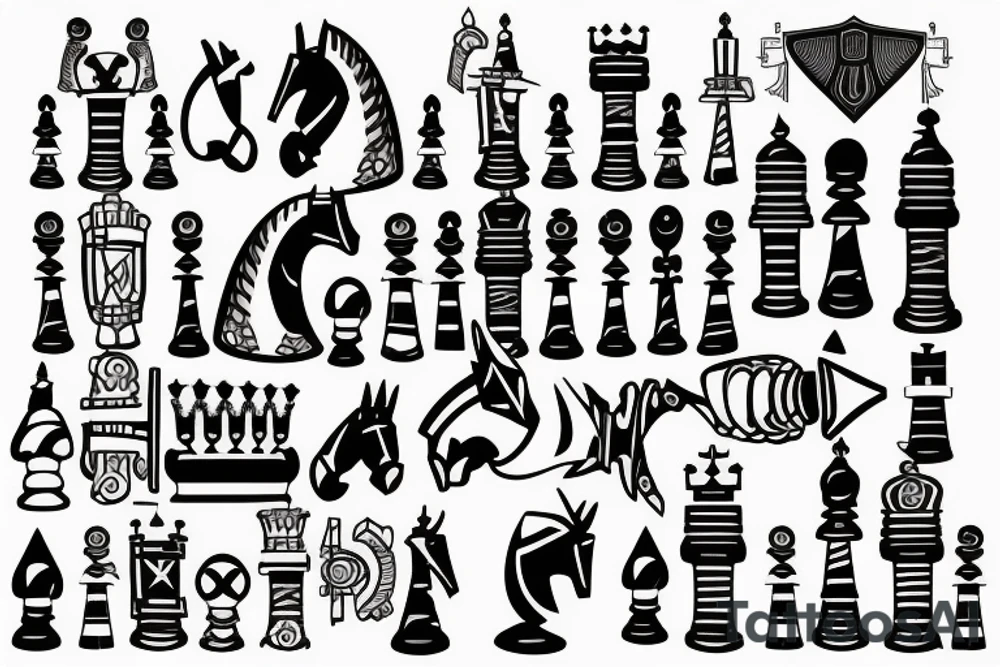 Pawn, rook and knight (chess pieces) tattoo idea