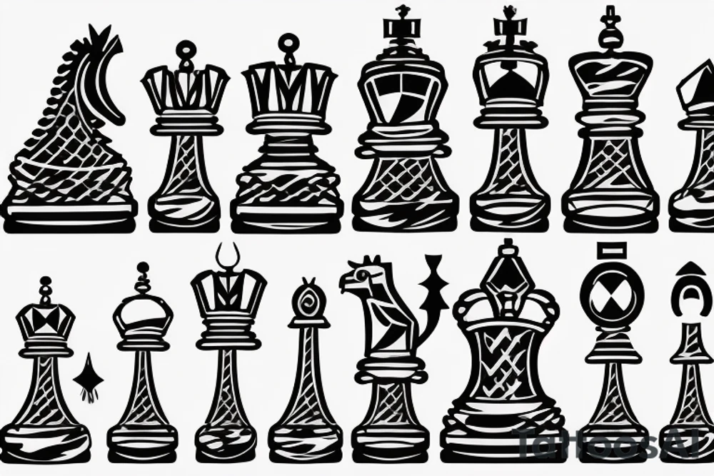 Pawn, rook and knight (chess pieces) tattoo idea