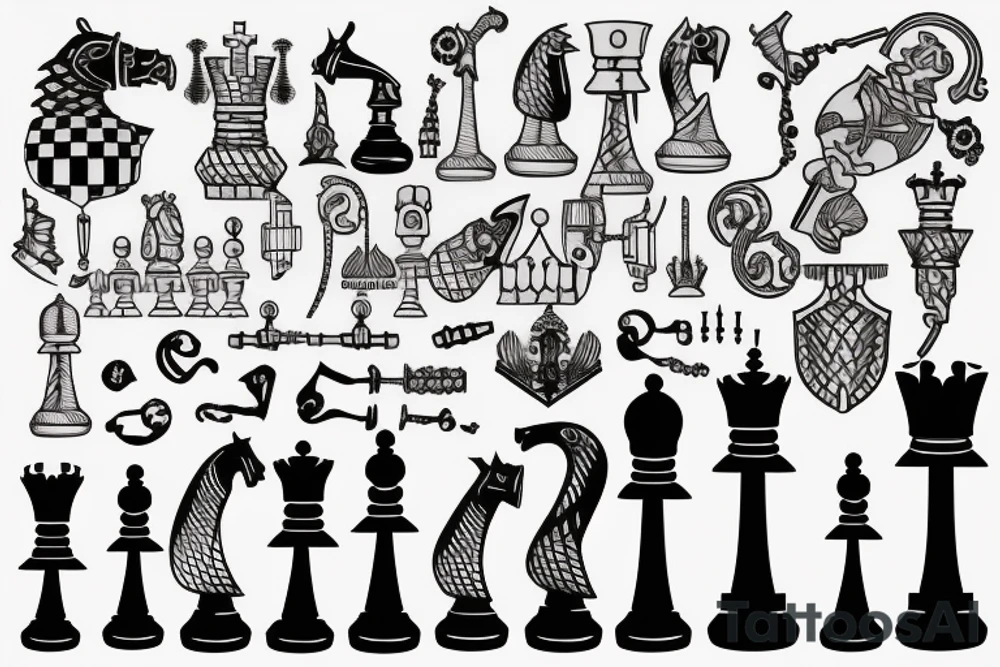 Pawn, rook and knight (chess pieces) tattoo idea
