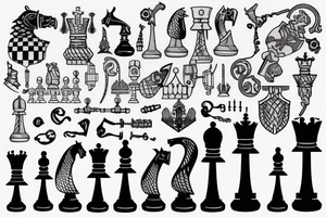 Pawn, rook and knight (chess pieces) tattoo idea
