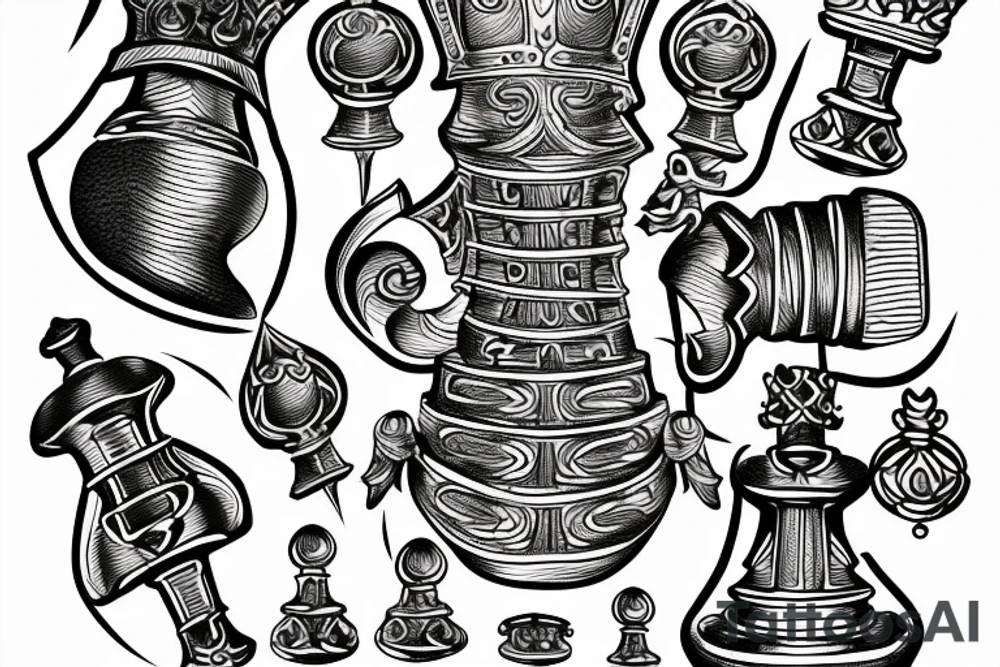 Pawn, rook and knight (chess pieces) tattoo idea