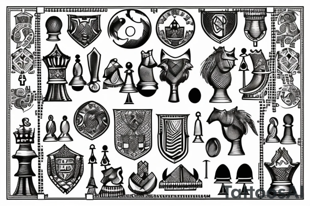 Pawn, rook and knight (chess pieces) on polygonial background tattoo idea