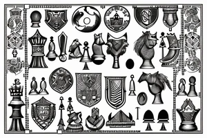 Pawn, rook and knight (chess pieces) on polygonial background tattoo idea