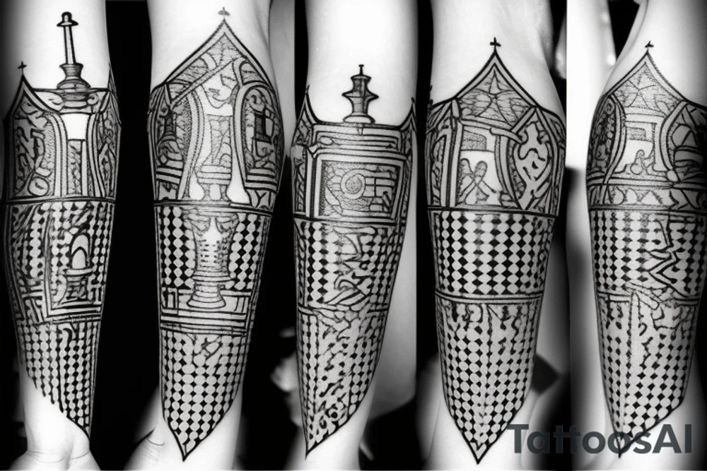 Pawn, rook and knight (chess pieces) on polygonial background tattoo idea