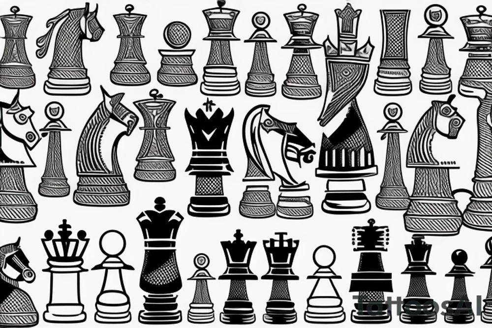 Pawn, rook and knight (chess pieces) on polygonial background tattoo idea