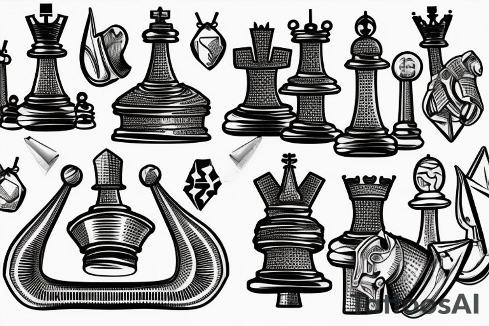 Pawn, rook and knight (chess pieces) on polygonial background tattoo idea