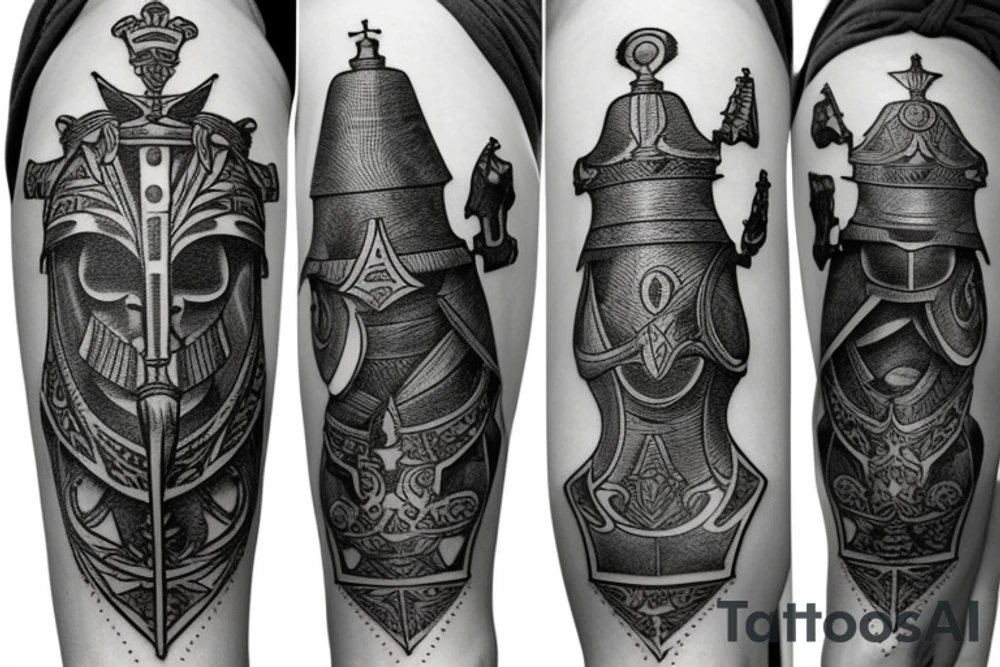 Pawn, rook and knight (chess pieces) on polygonial background tattoo idea