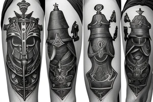 Pawn, rook and knight (chess pieces) on polygonial background tattoo idea