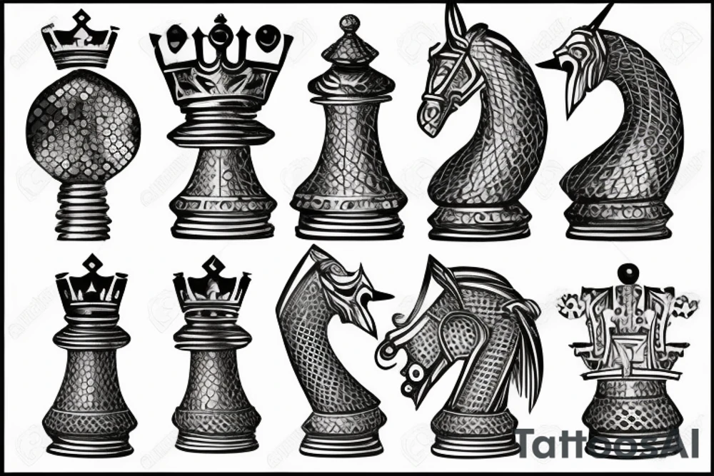 Pawn, rook and knight (chess pieces) on polygonial background tattoo idea