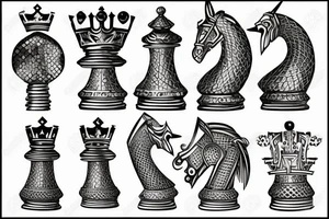 Pawn, rook and knight (chess pieces) on polygonial background tattoo idea