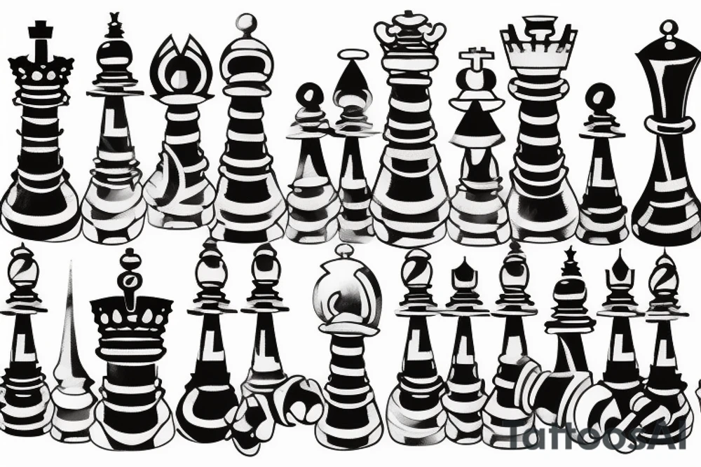 Pawn, rook and knight (chess pieces) on polygonial background tattoo idea