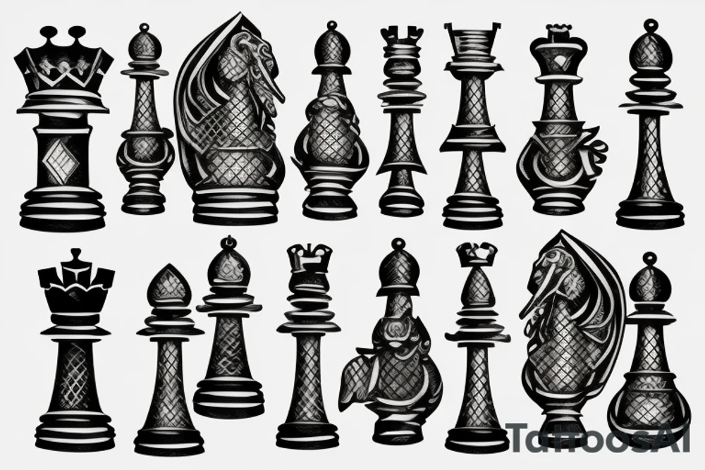 Pawn, rook and knight (chess pieces) on polygonial background tattoo idea