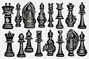 Pawn, rook and knight (chess pieces) on polygonial background tattoo idea
