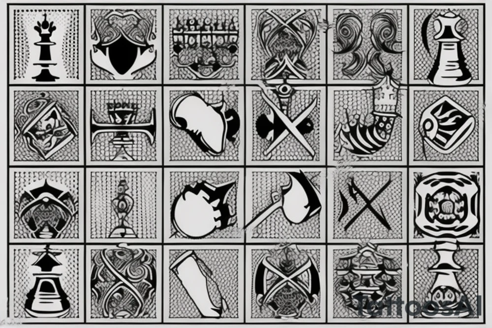 Pawn, rook and knight (chess pieces) on polygonial background tattoo idea