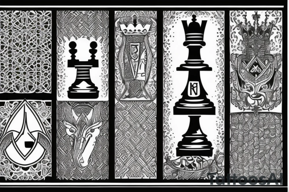 Pawn, rook and knight (chess pieces) on polygonial background tattoo idea