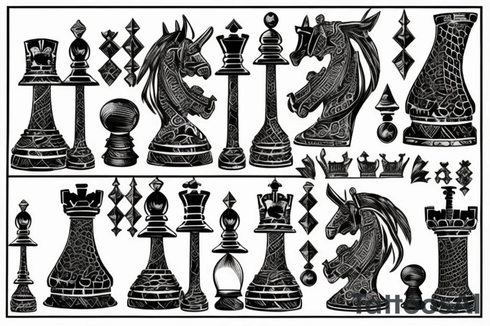 Pawn, rook and knight (chess pieces) on polygonial background tattoo idea