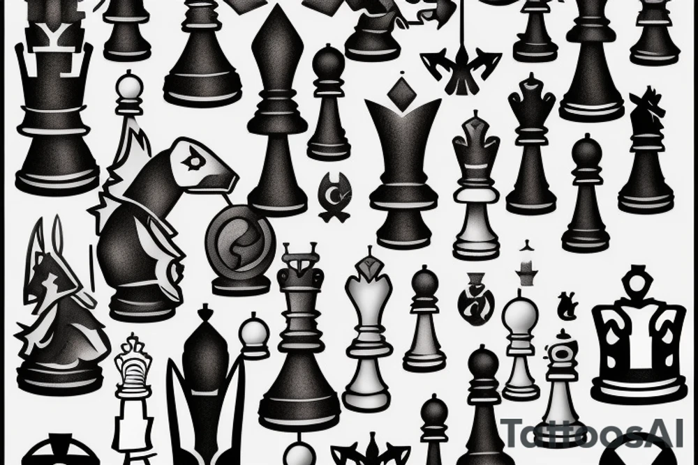 Minimalstic chess pieces standing next to each other:
Pawn
Rook'
Knight tattoo idea