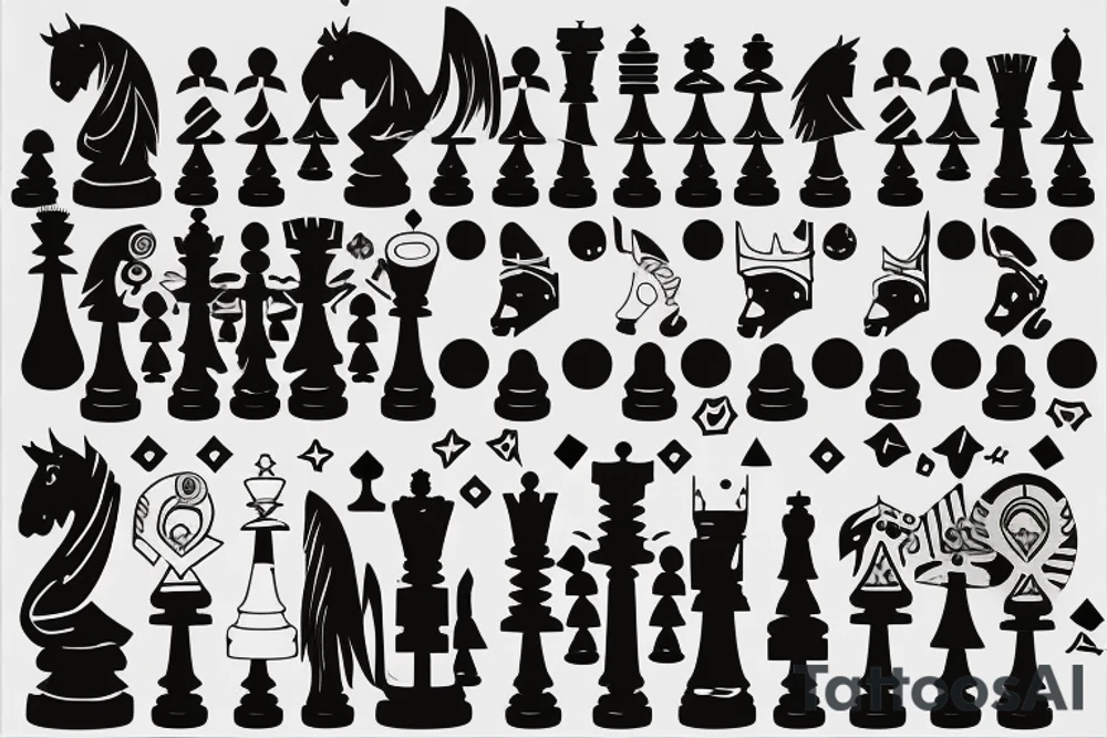 Minimalstic chess pieces standing next to each other:
Pawn
Rook'
Knight tattoo idea
